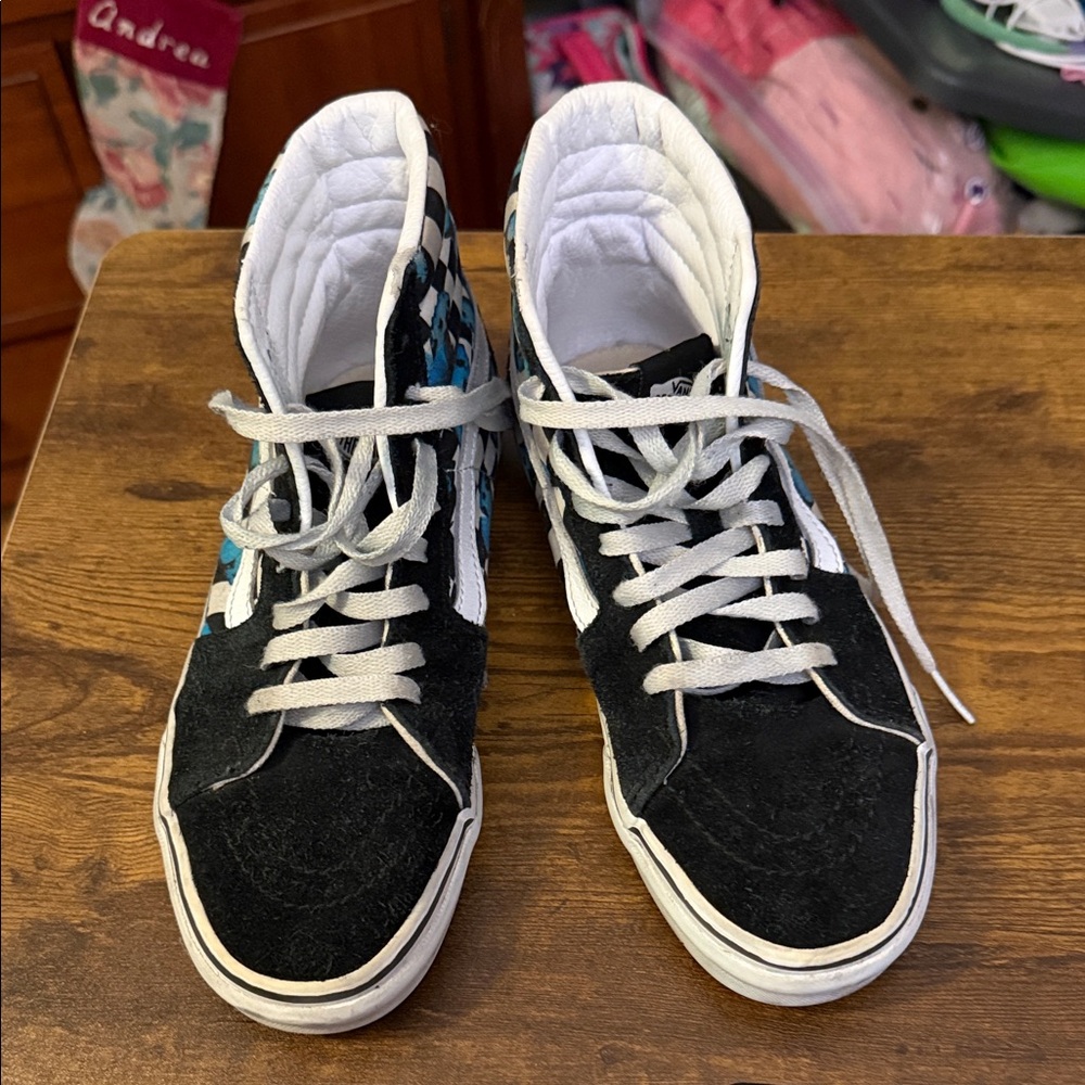 Vans High-Top Sneakers - Black and Blue Butterfly Checkered - Picture 5 of 5